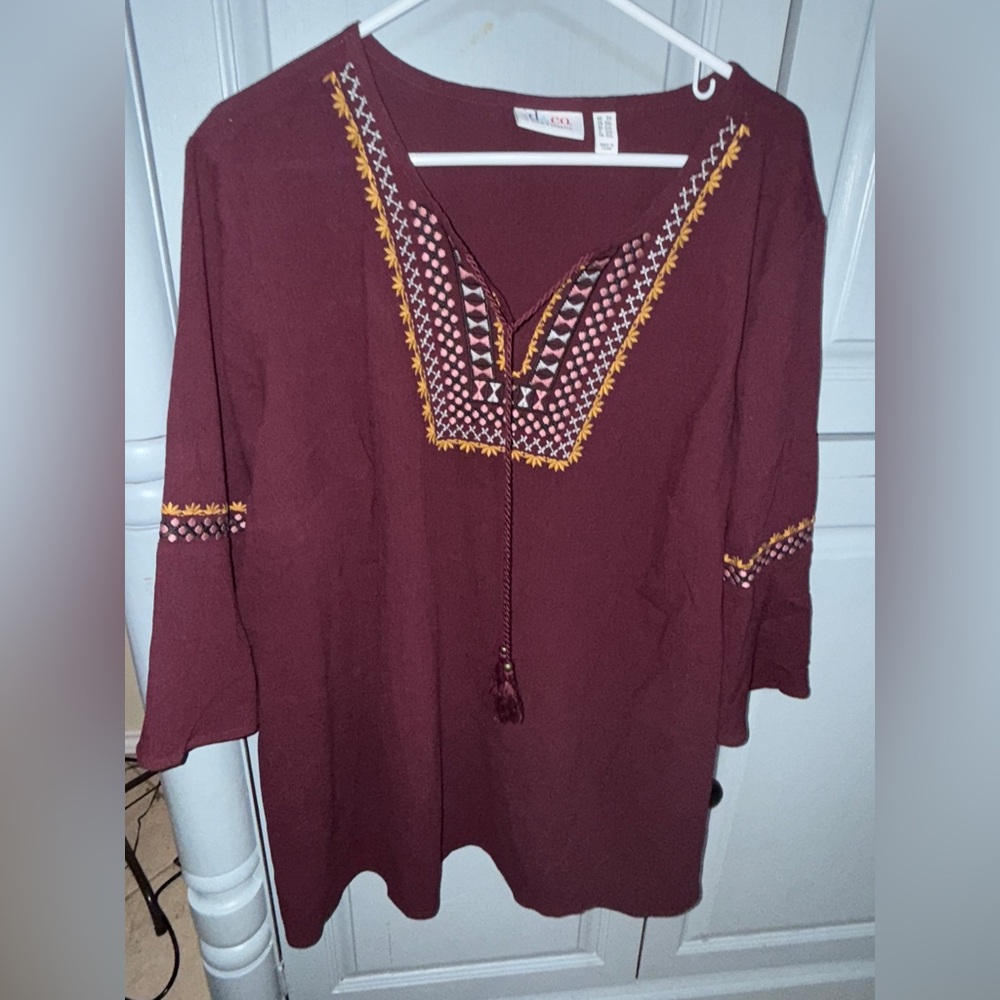 Denim&Co Red Embellished Relaxed Tunic Sz 2X